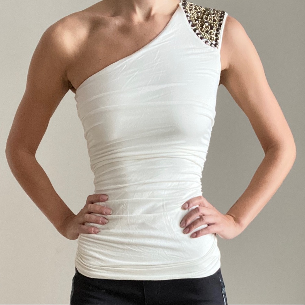 Cute Dressy Off-White One Shoulder Top